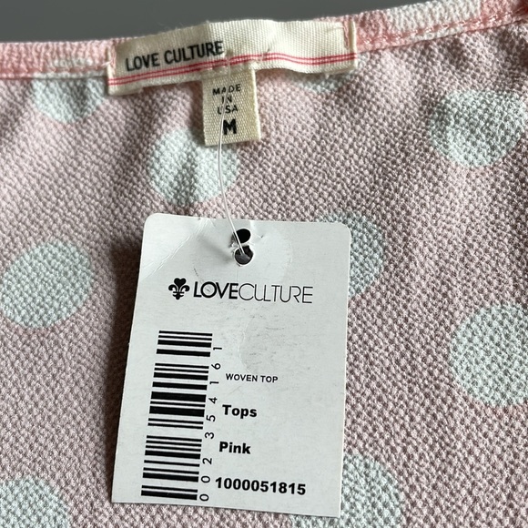 NWT Love Culture Spaghetti Strap Pink and White Polka Dot Peplum V-Neck Size M - Picture 9 of 11